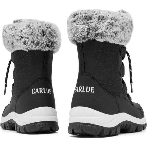 Women’s Black Waterproof Snow Boots Mid-Calf Faux Fur Lined Non-Slip - Picture 9 of 9